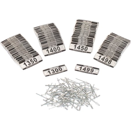 Global Industrial Locker Number Plate Kit, Numbered 1300-1499, 200PK 493411E